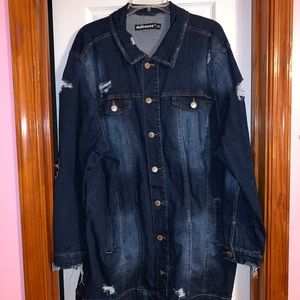 Women’s Long Distressed Jean Jacket